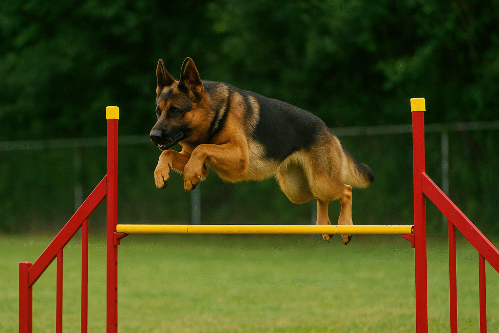 Berger allemand franchissant un obstacle