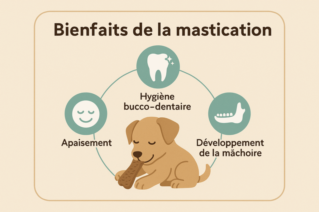 infographie des bienfaits de la mastication naturelle pour chiot
